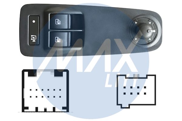 Pulsantiera alzacristalli porta anteriore sinistra, con tasto blocco porte, per retrovisori elettrici non ribaltabili elettricamente, colore grigio, 2 tasti, 20 pin