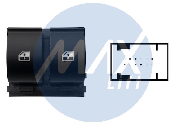 Pulsantiera alzacristalli anteriori, porta anteriore sinistra, con per retrovisori elettrici, per alzacristalli posteriori manuali o assenti, 2 tasti, 6 pin