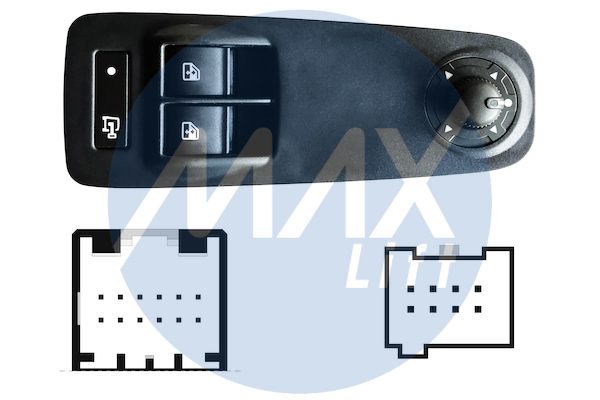 Pulsantiera alzacristalli porta anteriore sinistra, con tasto blocco porte, per retrovisori elettrici non ribaltabili elettricamente, colore nero, 2 tasti, 20 pin