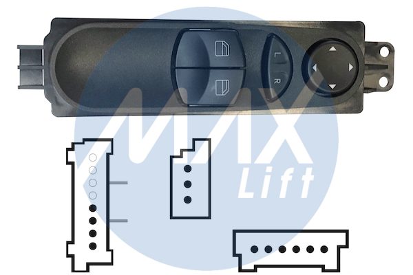 Pulsantiera alzacristalli porta anteriore sinistra, per retrovisori elettrici non ribaltabili elettricamente, 2 tasti, 12 pin