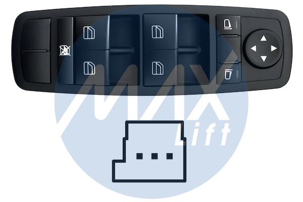 Pulsantiera alzacristalli porta anteriore sinistra, per retrovisori elettrici non ribaltabili elettricamente, per alzacristalli posteriori elettrici, colore nero, 4 tasti, 3 pin