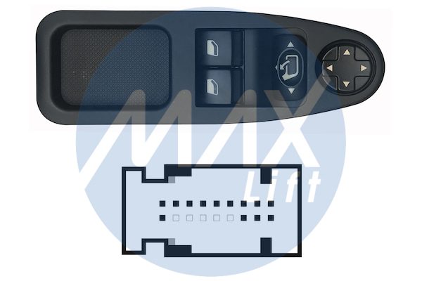 Pulsantiera alzacristalli porta anteriore sinistra, per retrovisori elettrici ribaltabili elettricamente, alzacristalli comfort, colore nero fino a OPR 11710/nero cornelie fino a OPR 11500, 2 tasti, 13 pin