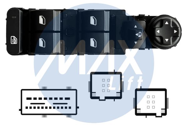 Pulsantiera alzacristalli porta anteriore sinistra, per retrovisori elettrici ribaltabili elettricamente, per alzacristalli posteriori elettrici, 4 tasti, 20 pin