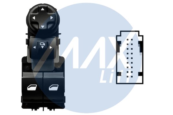 Pulsantiera alzacristalli porta anteriore sinistra, per retrovisori elettrici ribaltabili elettricamente, per alzacristalli posteriori manuali o assenti, 2 tasti, 18 pin