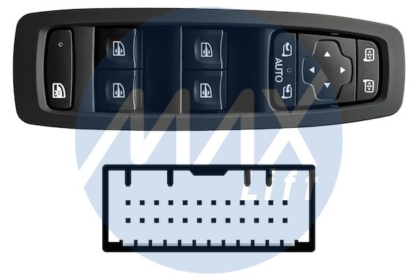 Pulsantiera alzacristalli porta anteriore sinistra, per retrovisori elettrici ribaltabili elettricamente, per alzacristalli posteriori elettrici, 4 tasti, 24 pin