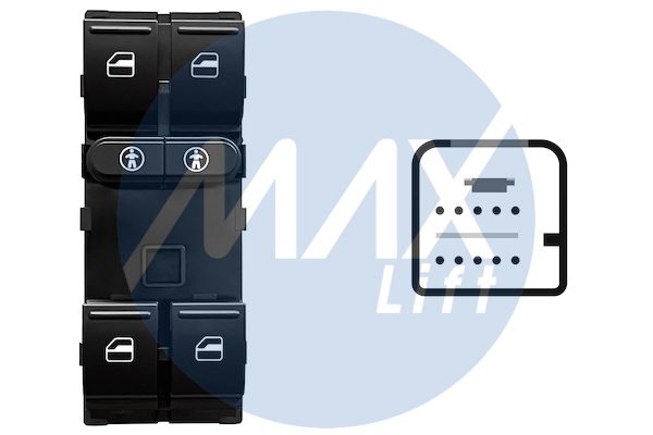 Pulsantiera alzacristalli porta anteriore sinistra, per alzacristalli posteriori elettrici, colore nero/bianco, 4 tasti, 10 pin