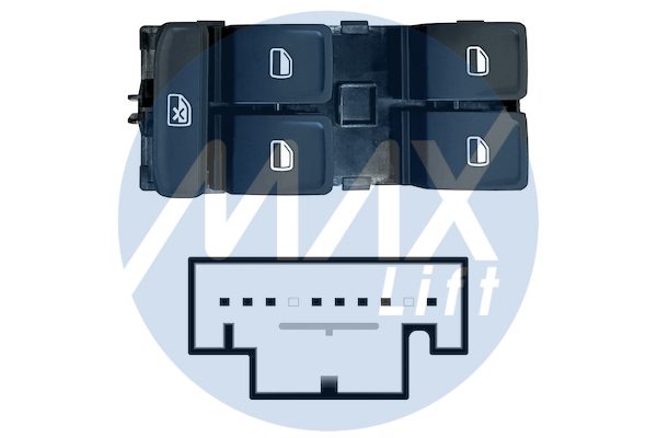 Pulsantiera alzacristalli porta anteriore sinistra, per alzacristalli posteriori elettrici, colore nero/bianco, 4 tasti, 8 pin