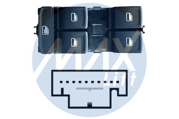 Pulsantiera alzacristalli porta anteriore sinistra, per alzacristalli posteriori elettrici, colore nero/cromo, 4 tasti, 10 pin