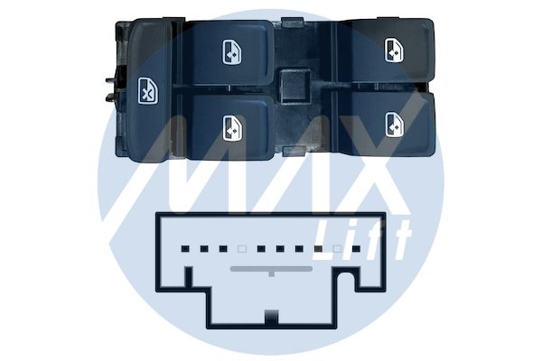 Pulsantiera alzacristalli porta anteriore sinistra, per alzacristalli posteriori elettrici, colore nero/bianco, 4 tasti, 8 pin