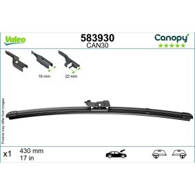 Tergicristalli VALEO CANOPY 583930 430 mm, Spazzole flat blade, con spoiler, 17 Pollici