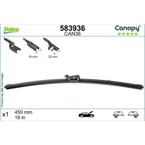 Tergicristalli VALEO CANOPY 583936 450 mm, Spazzole flat blade, con spoiler, 18 Pollici