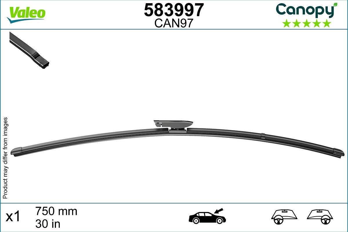 Tergicristalli VALEO CANOPY 58399 7750 mm, Spazzole flat blade, con spoiler, 30 Pollici