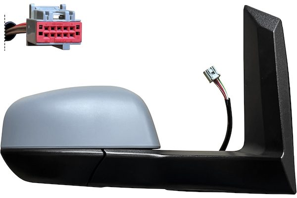 Specchietto retrovisore esterno destro, elettrico, calotta da verniciare, ripiegabile elettricamente, con sistema BLIS (angolo cieco), vetro asferico cromato riscaldato, 9 pin