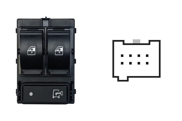 Pulsantiera alzacristalli anteriori, porta anteriore sinistra, per retrovisori elettrici non ribaltabili elettricamente, con tasto blocco porte con logo chiave, colore nero, 2 tasti, 8 pin