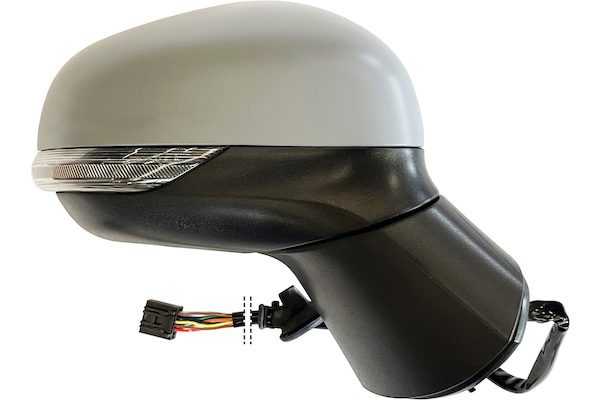 Specchietto retrovisore esterno destro, elettrico, calotta da verniciare, con freccia, con luce di cortesia, ripiegabile elettricamente, con sistema BLIS (angolo cieco), vetro convesso cromato riscaldato