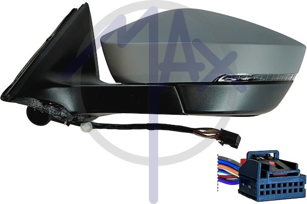 Specchietto retrovisore esterno sinistro, elettrico, calotta da verniciare, con freccia, vetro convesso cromato riscaldato, 6 pin