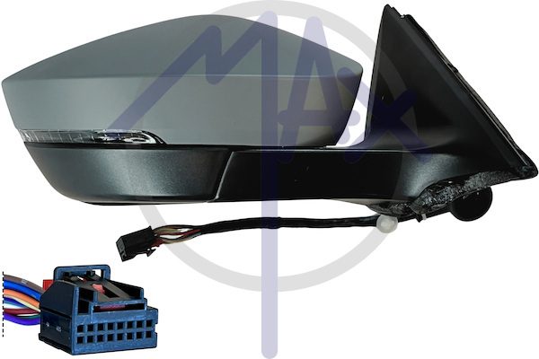 Right outer rear-view mirror, electric, cover to be painted, with indicator, heated chrome convex glass, 6 pin