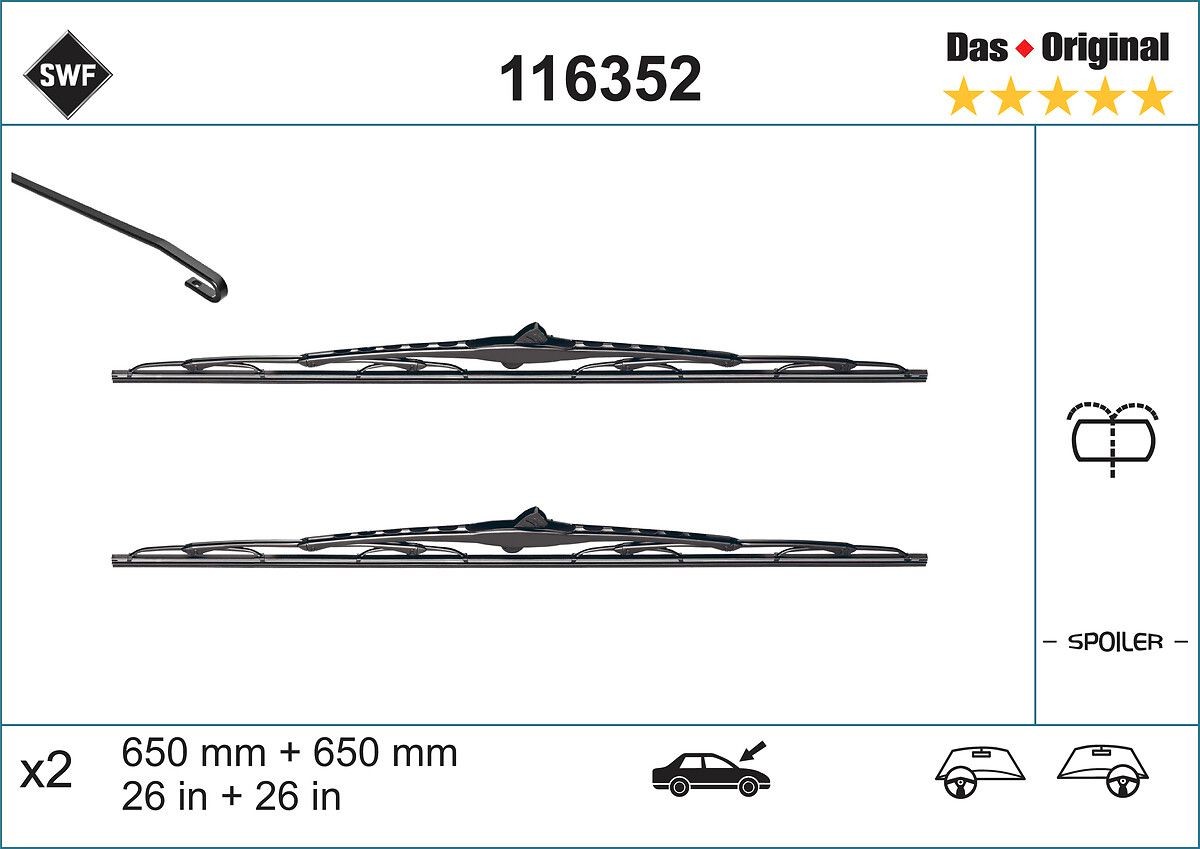 Tergicristalli 650 mm anteriore, Standard, con spoiler