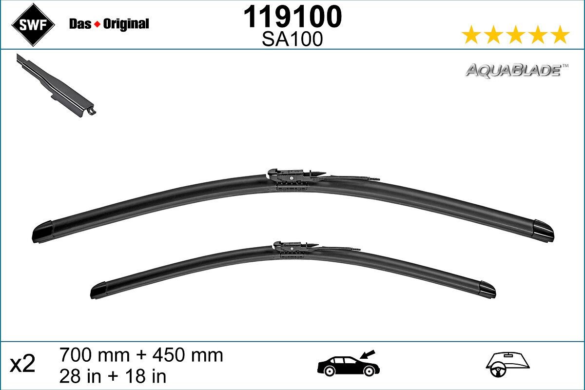 Tergicristalli per TESLA Model X (5YJX) 700, 450 mm anteriore, Spazzole flat blade, con spoiler