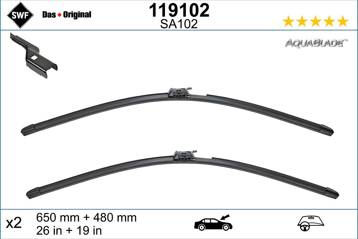 Tergicristalli per Volvo XC60 2 650, 480 mm anteriore, Spazzole flat blade, con spoiler