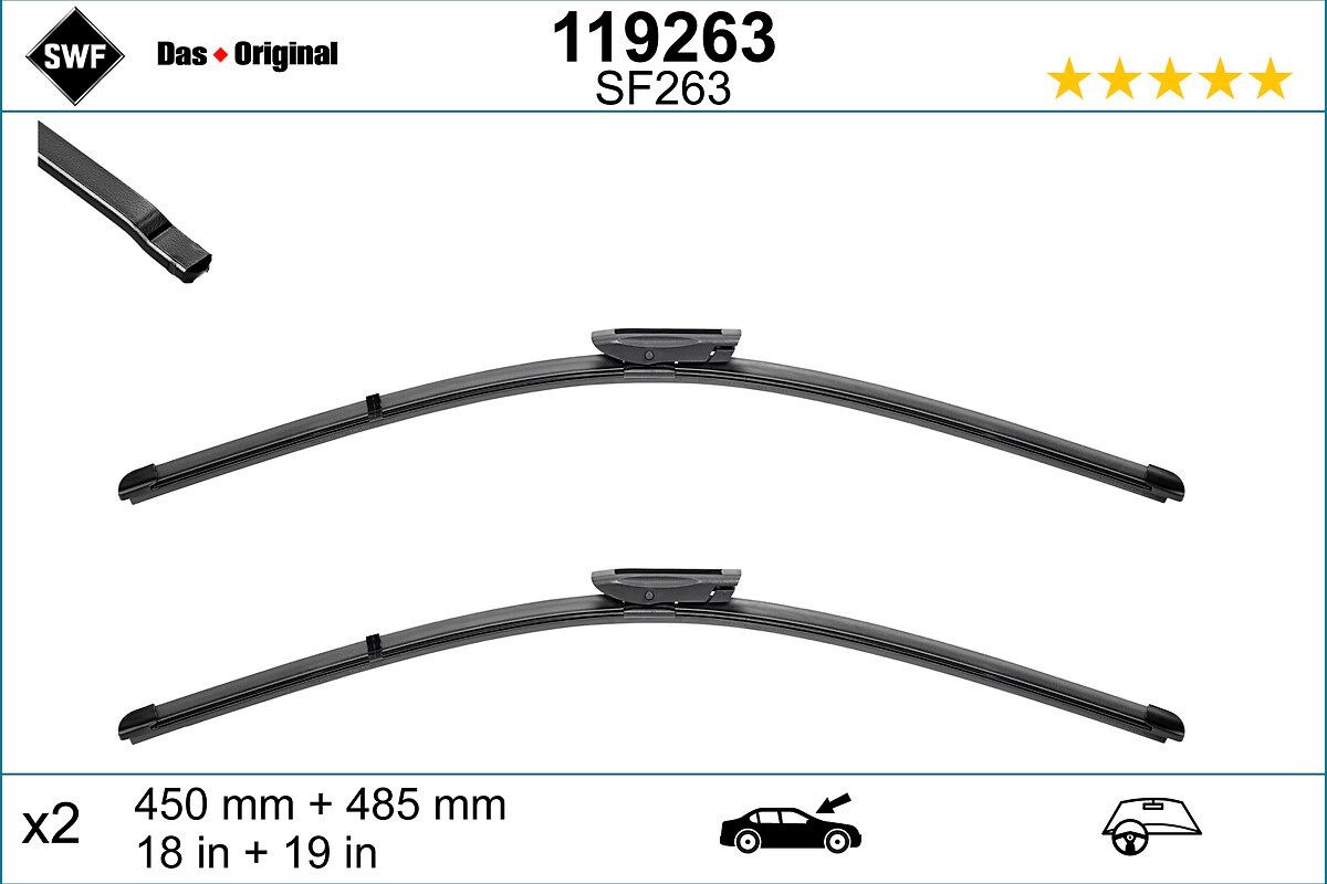 Tergicristalli 450, 485 mm anteriore, Senza telaio, con spoiler