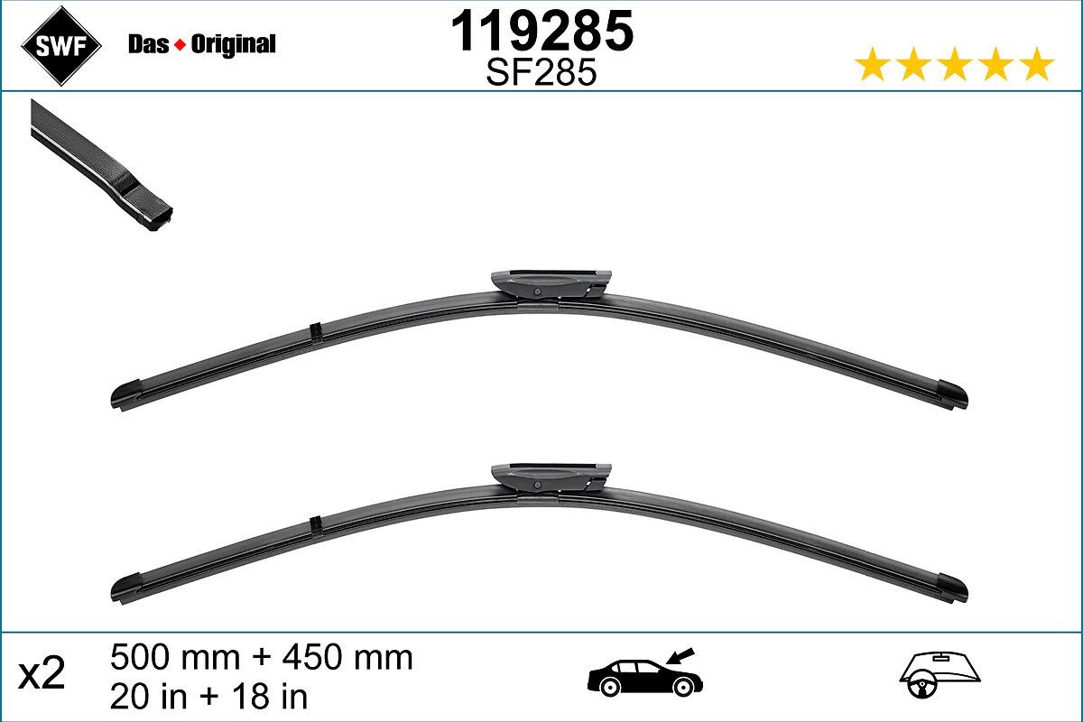 Tergicristalli per Clio 2 500, 450 mm anteriore, Senza telaio, con spoiler