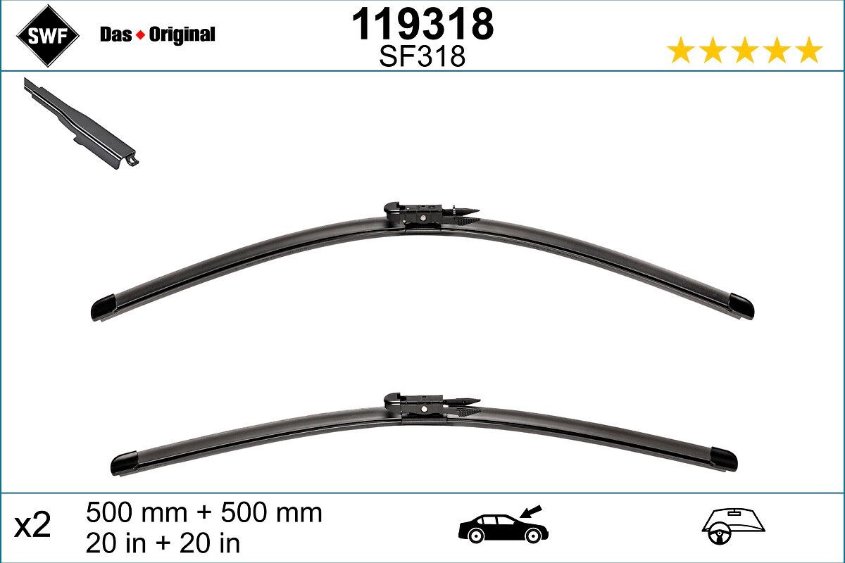 Tergicristalli per BMW Serie 1 500 mm anteriore, Senza telaio, con spoiler