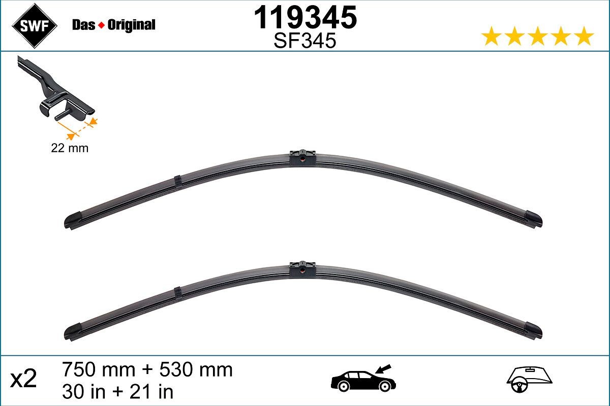 Tergicristalli per BMW I01 750, 530 mm anteriore, Spazzole flat blade, con spoiler