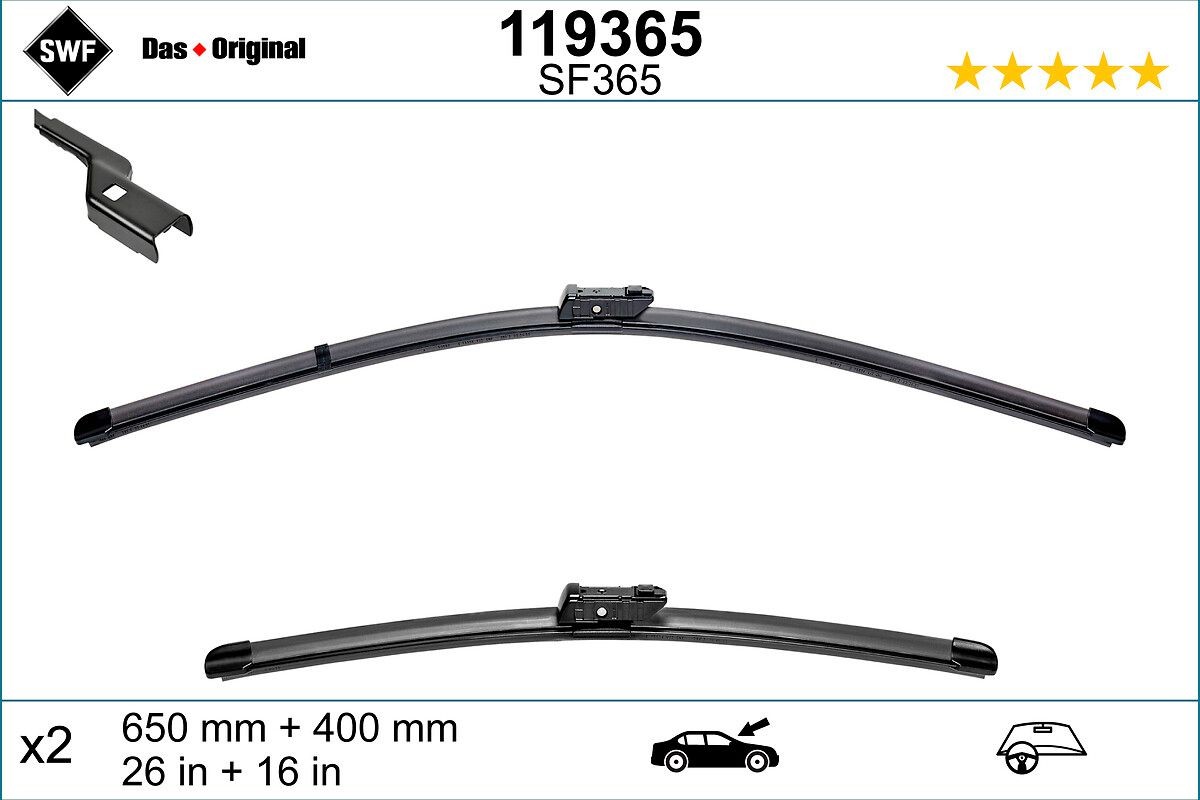 Tergicristalli per TOYOTA AVENSIS 650, 400 mm anteriore, Senza telaio, con spoiler