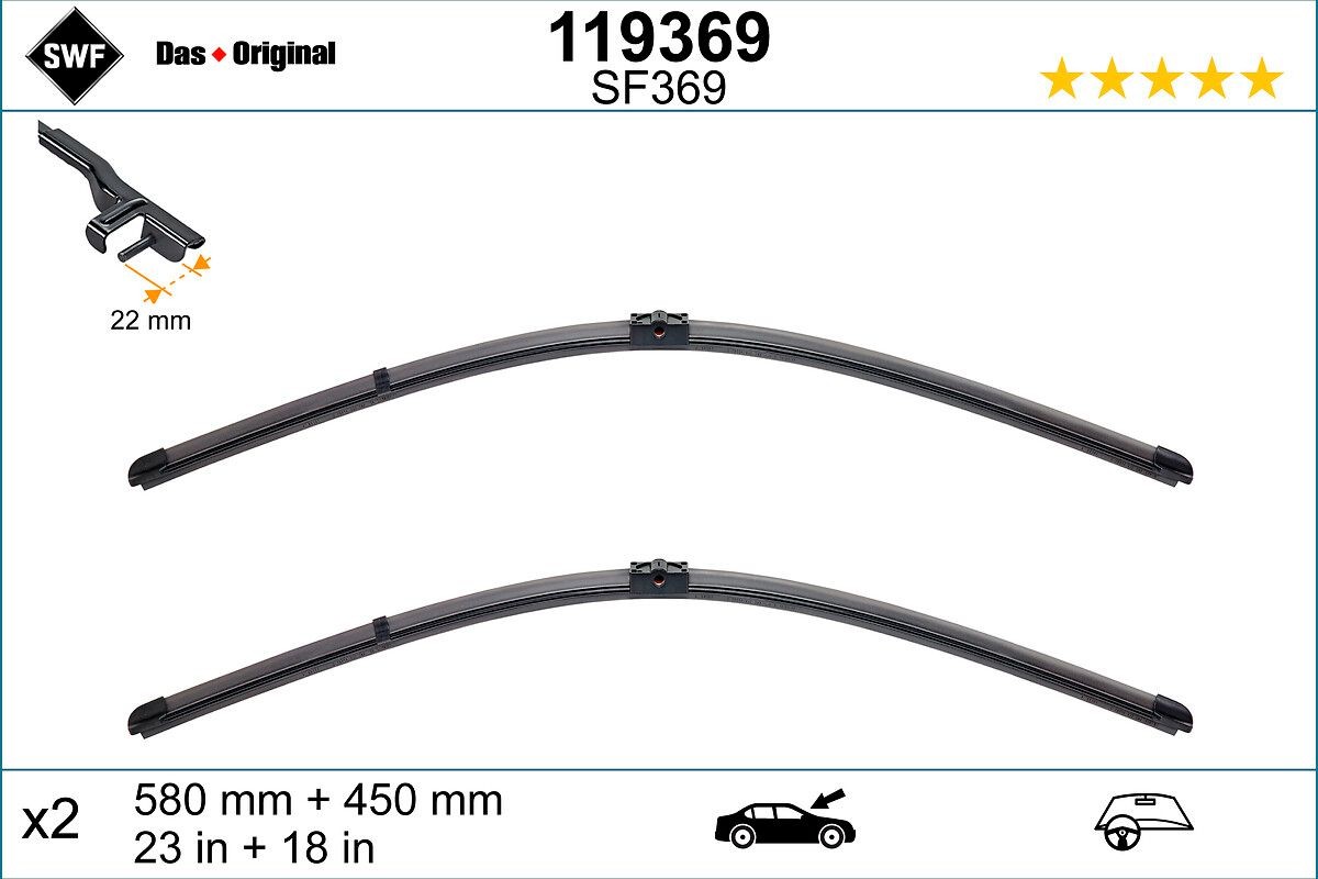 Tergicristalli adatti per ALFA ROMEO 159, BRERA, SPIDER 580, 450 mm anteriore, Senza telaio, con spoiler