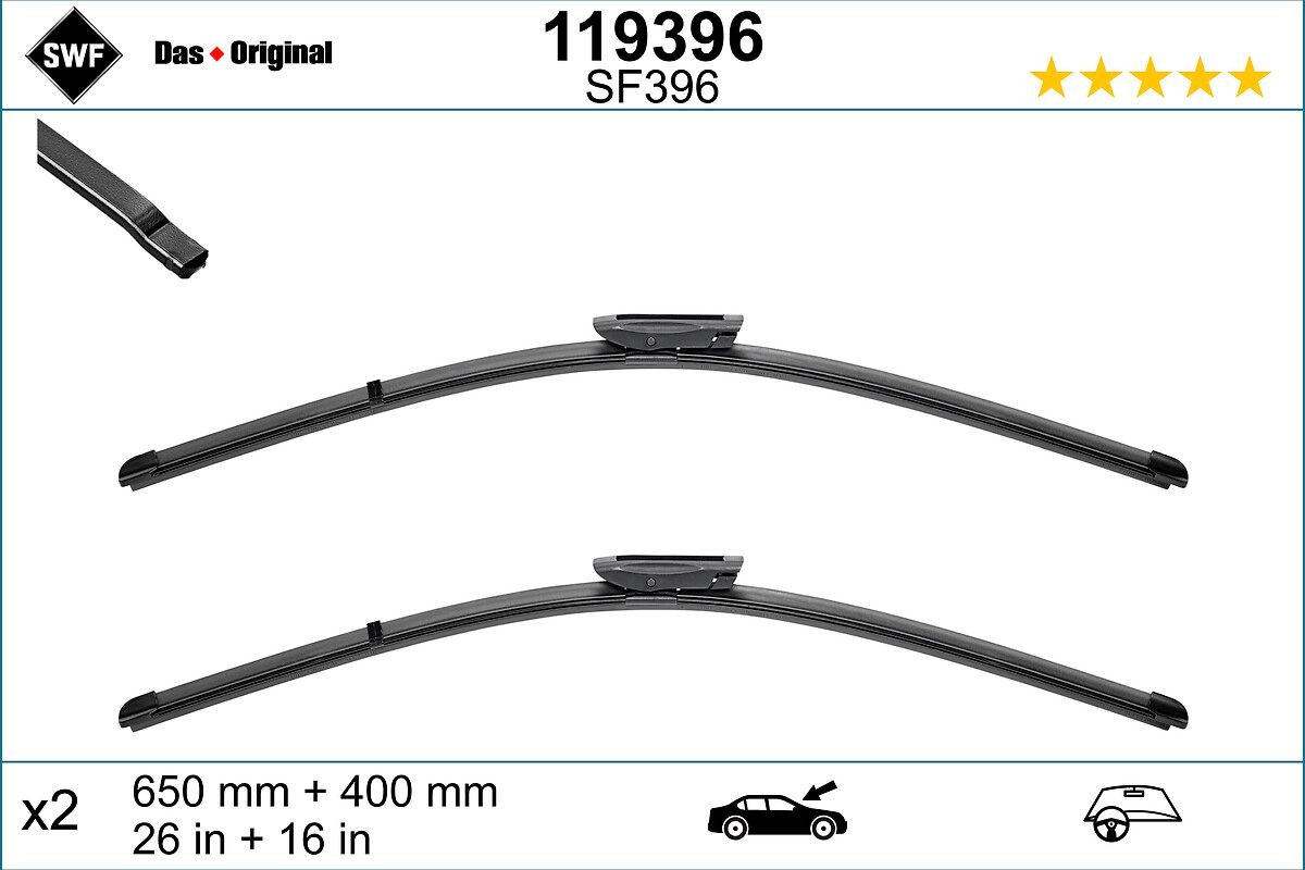 Tergicristalli 650, 400 mm anteriore, Senza telaio, con spoiler