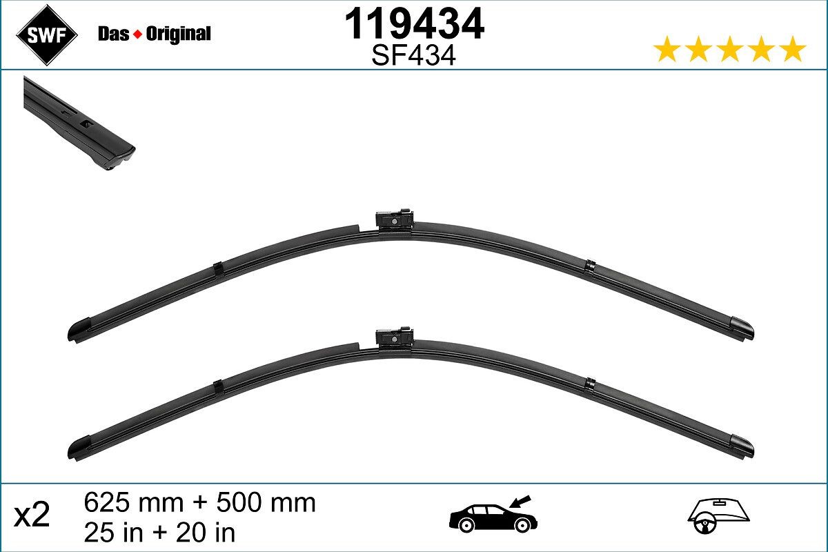 Tergicristalli 625, 500 mm anteriore, Spazzole flat blade, con spoiler