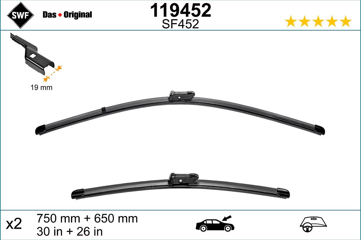 Tergicristalli 750, 650 mm anteriore, Senza telaio, con spoiler