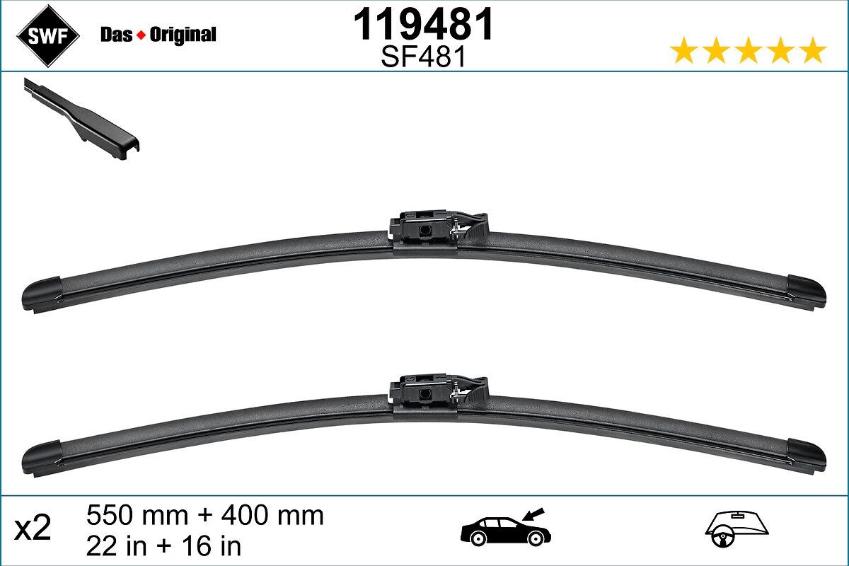 Tergicristalli flat blade, con spoiler 550, 400 mm anteriore