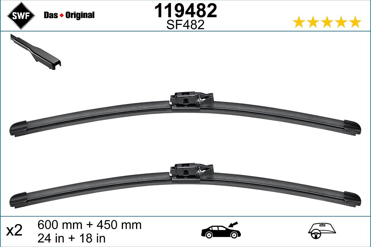 Tergicristalli 600, 450 mm anteriore, Spazzole flat blade, con spoiler