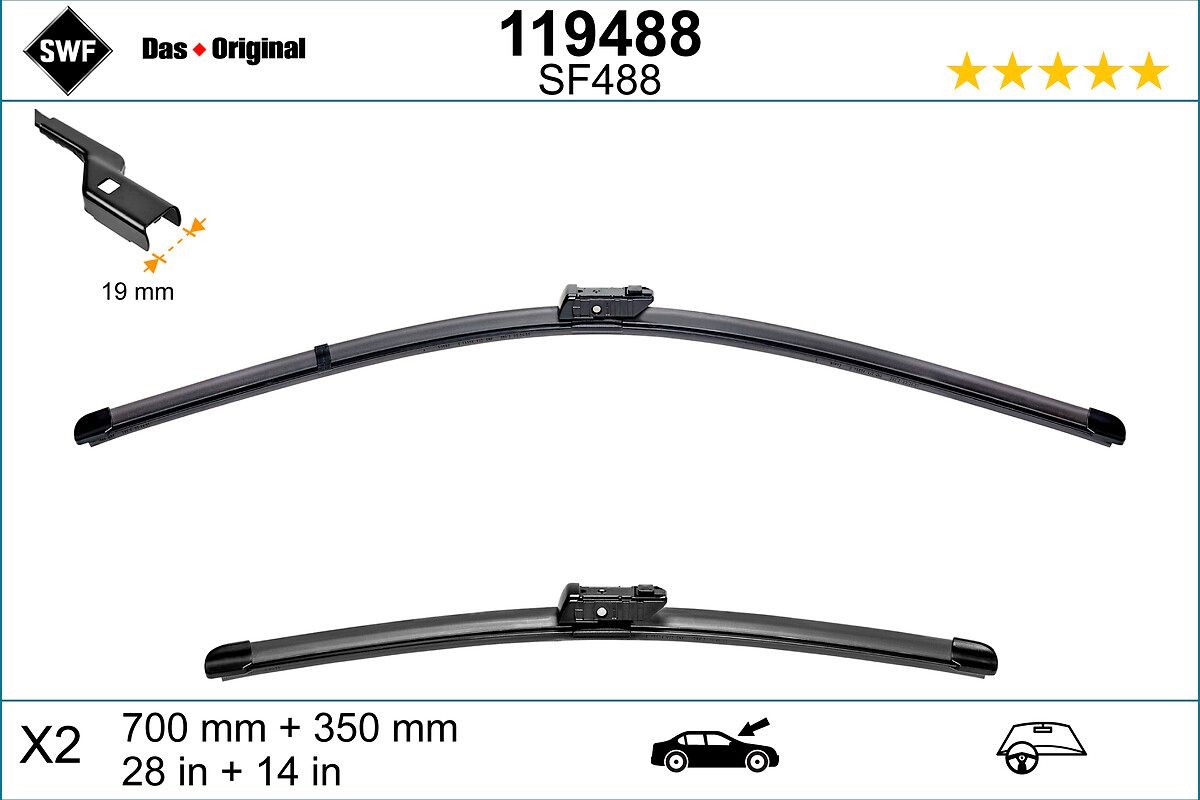 Tergicristalli 700, 350 mm anteriore, Spazzole flat blade, con spoiler