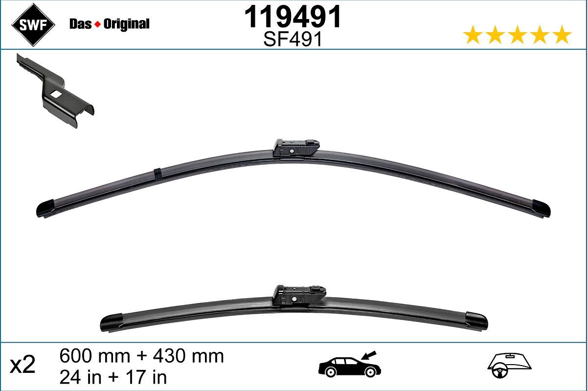 Tergicristalli 600, 430 mm anteriore, Spazzole flat blade, con spoiler