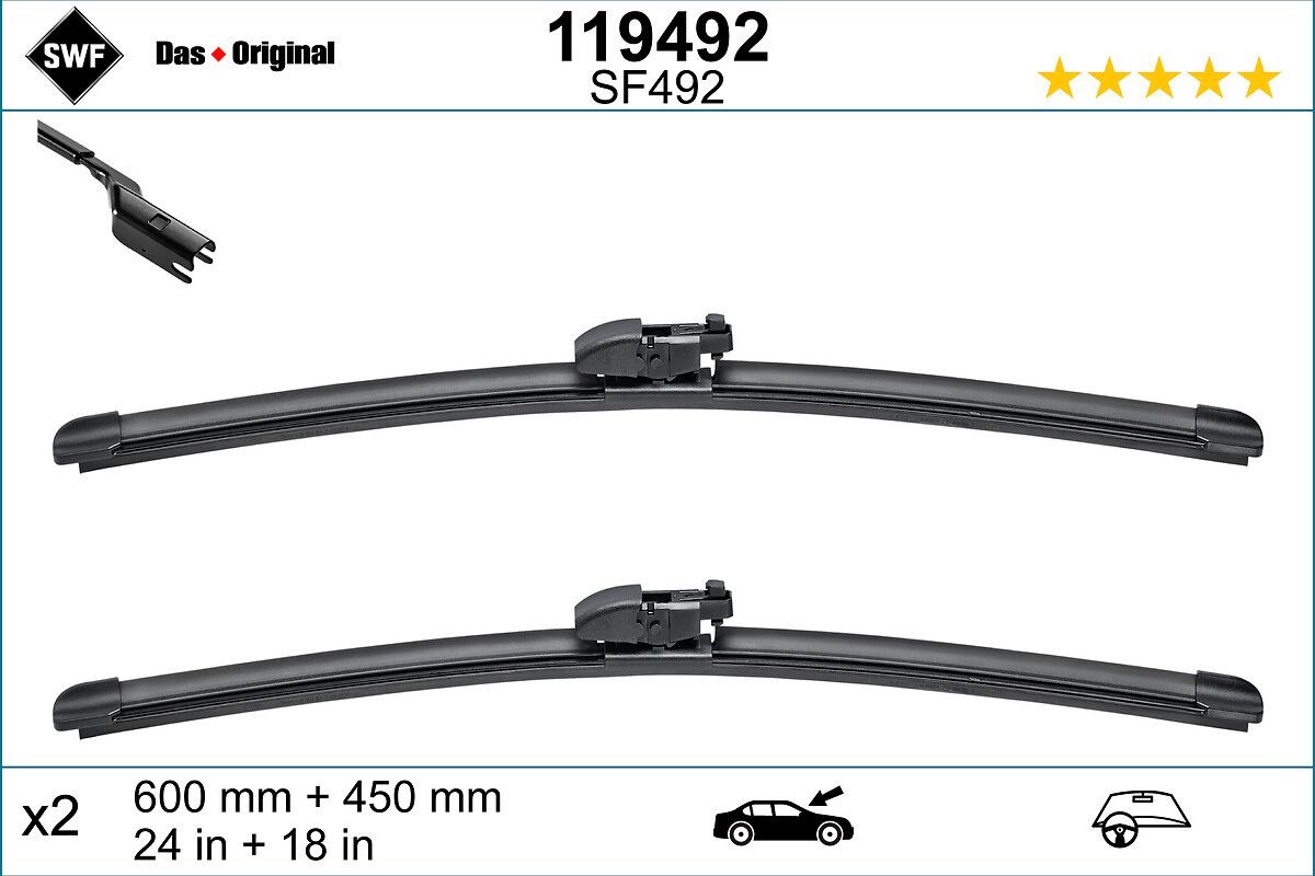 Tergicristalli per MAZDA 6, CX-5 600, 450 mm anteriore, Spazzole flat blade, con spoiler