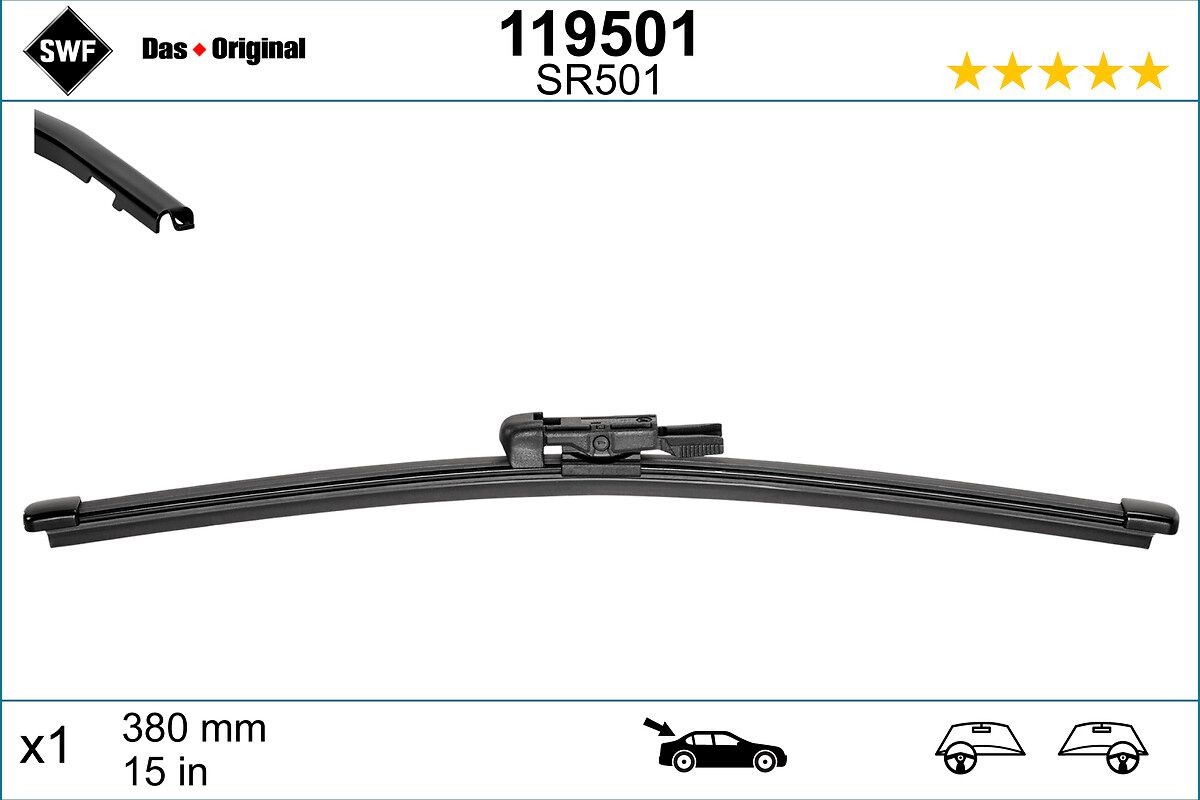 Tergicristallo posteriore per Range Rover L494 380 mm, Spazzole flat blade