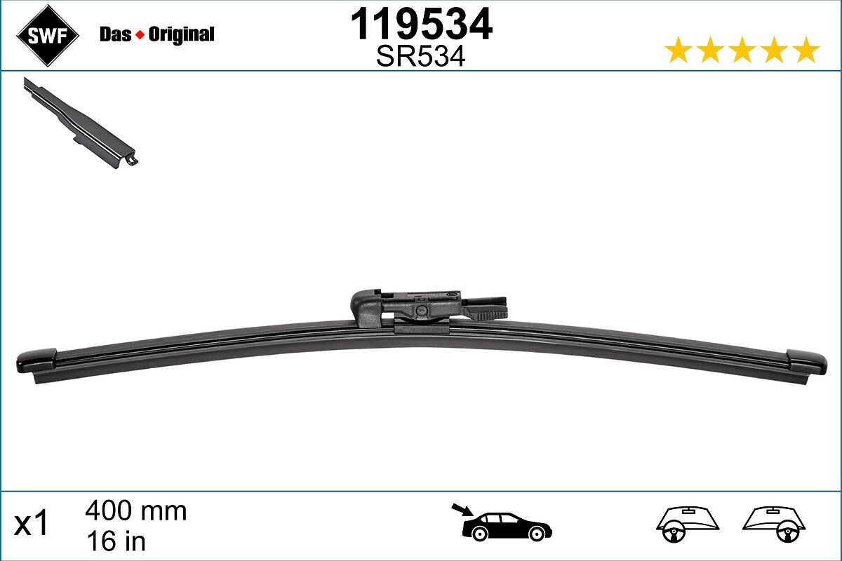 Tergicristallo posteriore 400 mm, Spazzole flat blade, con spoiler