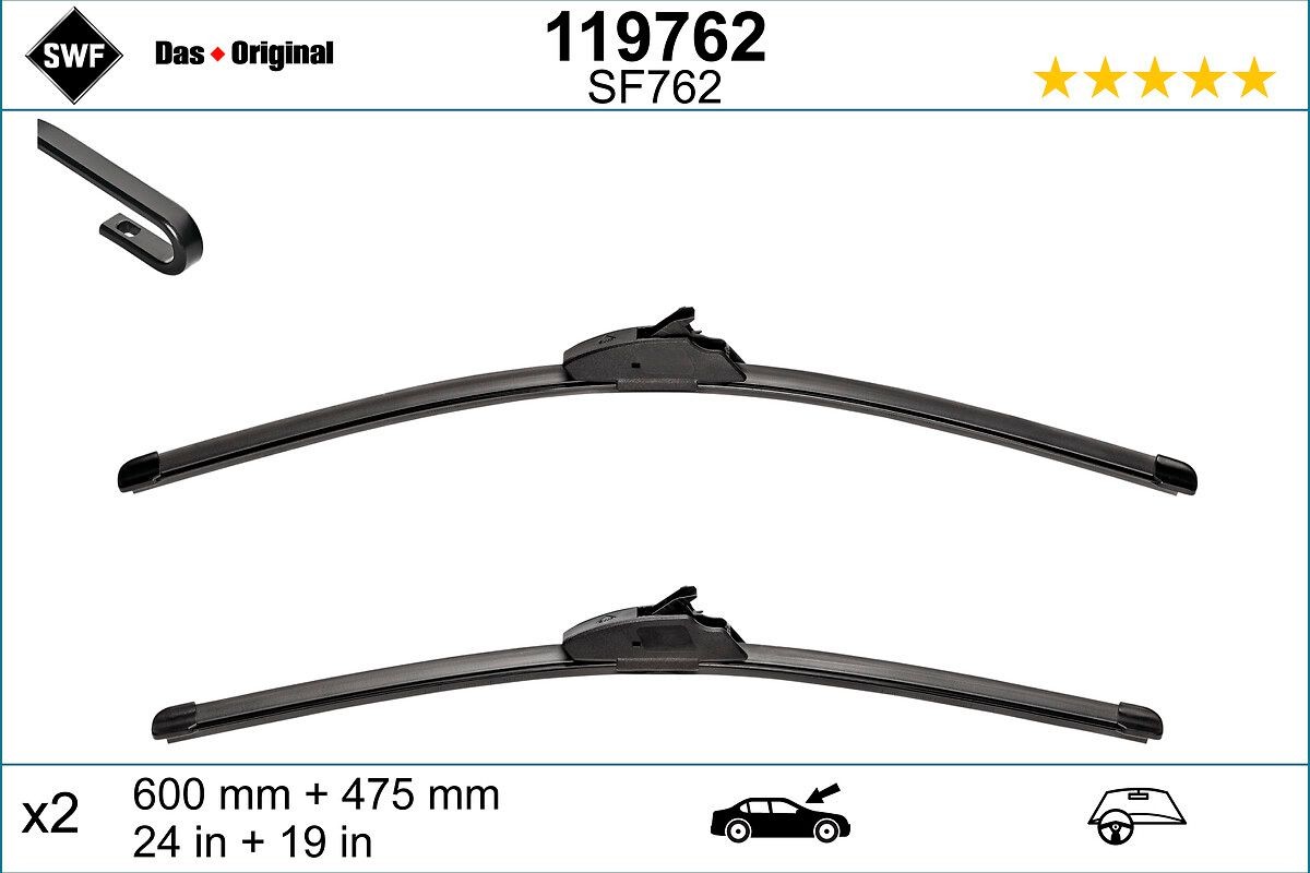 Tergicristalli 600, 475 mm anteriore, Senza telaio, con spoiler